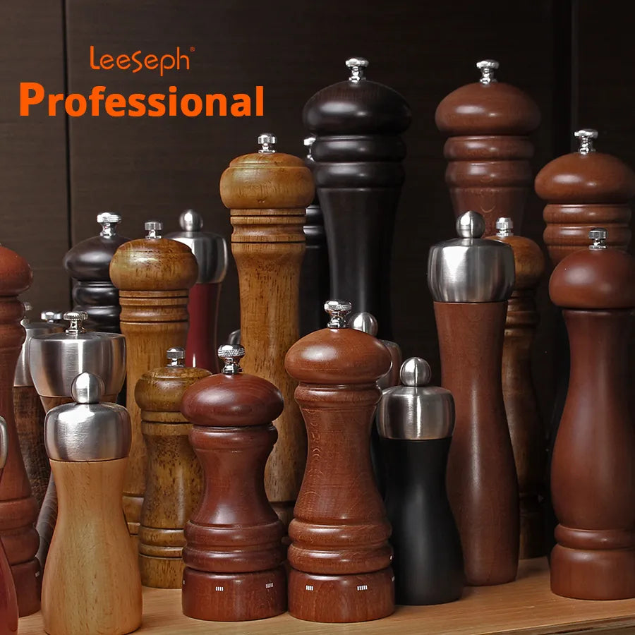Salt and Pepper Mills, Solid Wood Pepper Mill with Strong Adjustable Ceramic Grinder 5" 8" 10" - Kitchen Tools by Leeseph