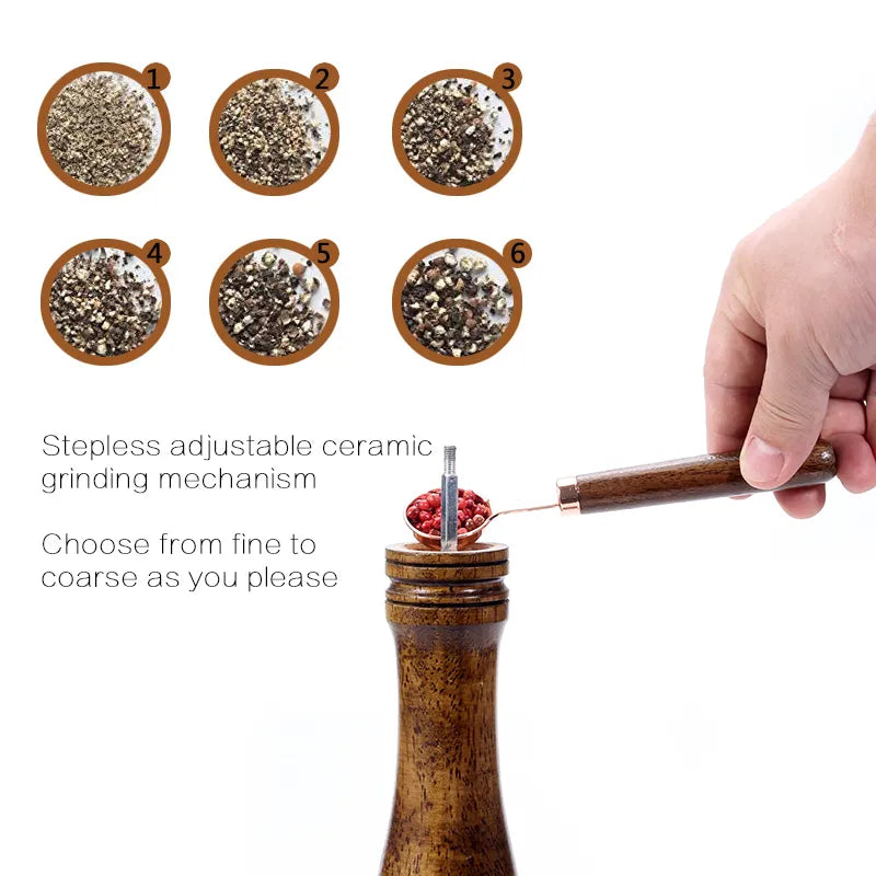 Salt and Pepper Mills, Solid Wood Pepper Mill with Strong Adjustable Ceramic Grinder 5" 8" 10" - Kitchen Tools by Leeseph