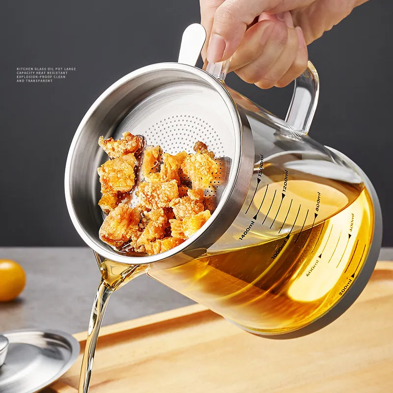 GIANXI 1.5L 1L Glass Oil Filter Pot Container Oil Separator Fine Mesh Strainer Tank Storage Things For Kitchen Kitchen Baske