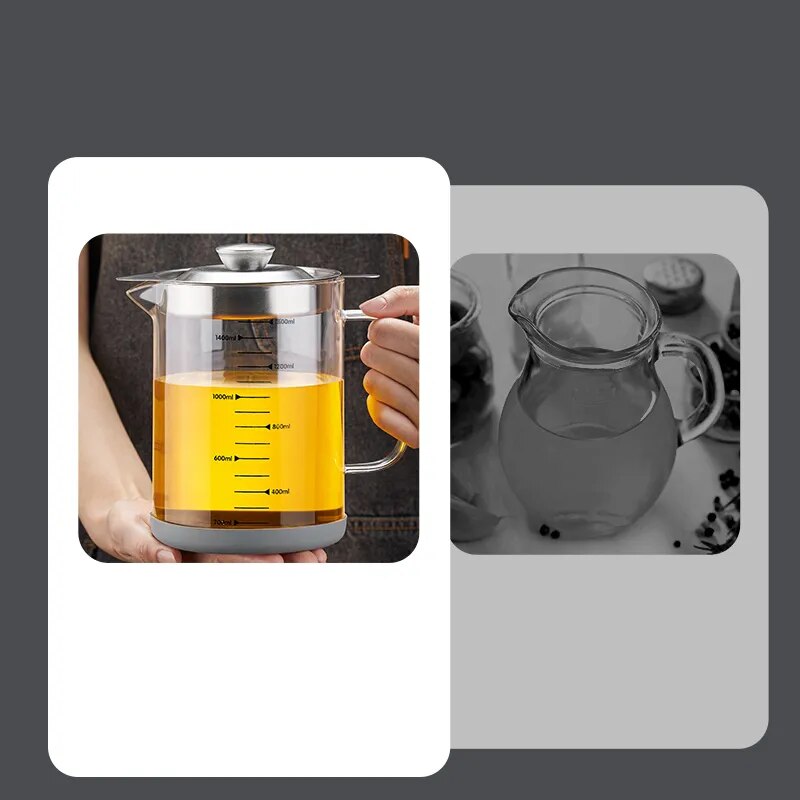 GIANXI 1.5L 1L Glass Oil Filter Pot Container Oil Separator Fine Mesh Strainer Tank Storage Things For Kitchen Kitchen Baske