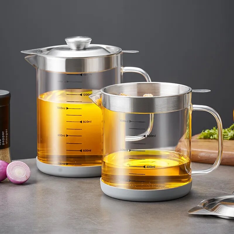 GIANXI 1.5L 1L Glass Oil Filter Pot Container Oil Separator Fine Mesh Strainer Tank Storage Things For Kitchen Kitchen Baske