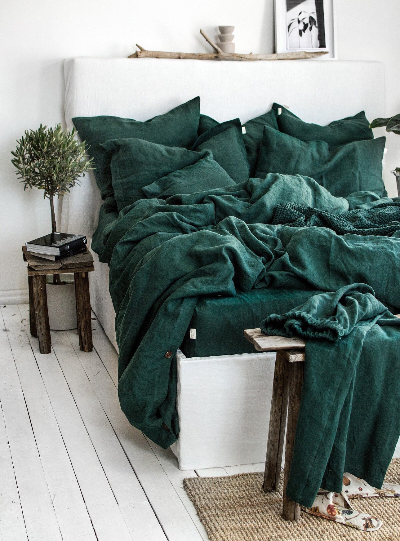 Linen Bedding set in Jungle Green