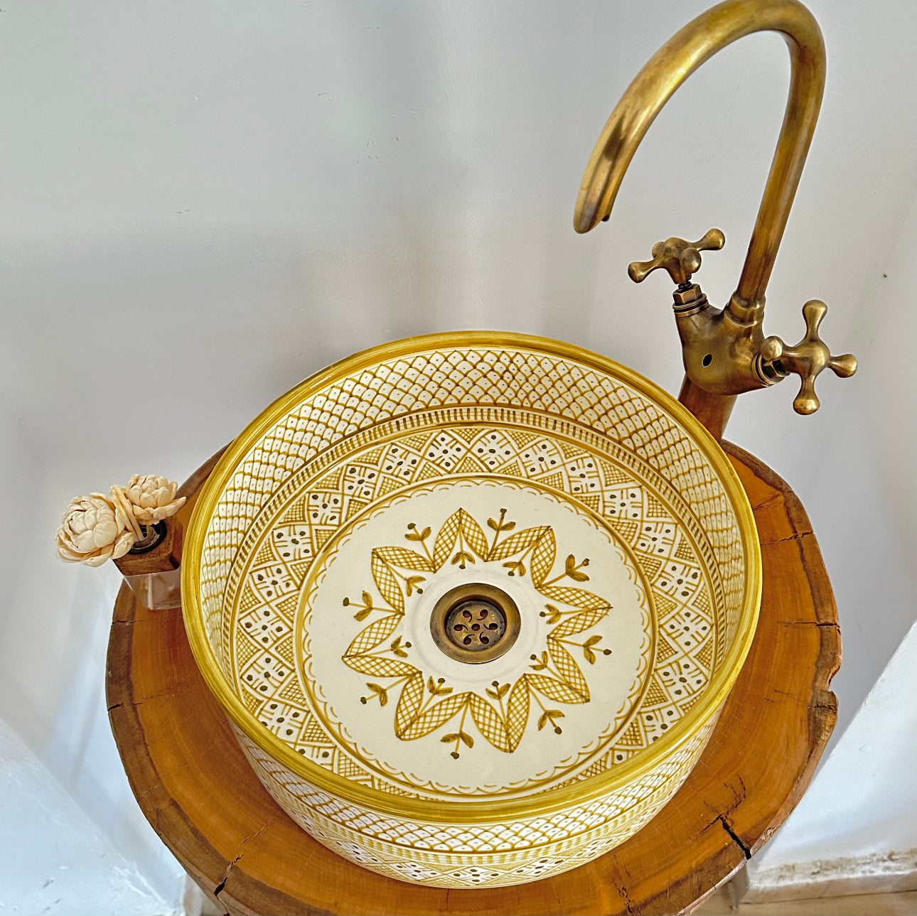 Custom Made Mustard Bathroom Sink - Handmade Brass Drain Included