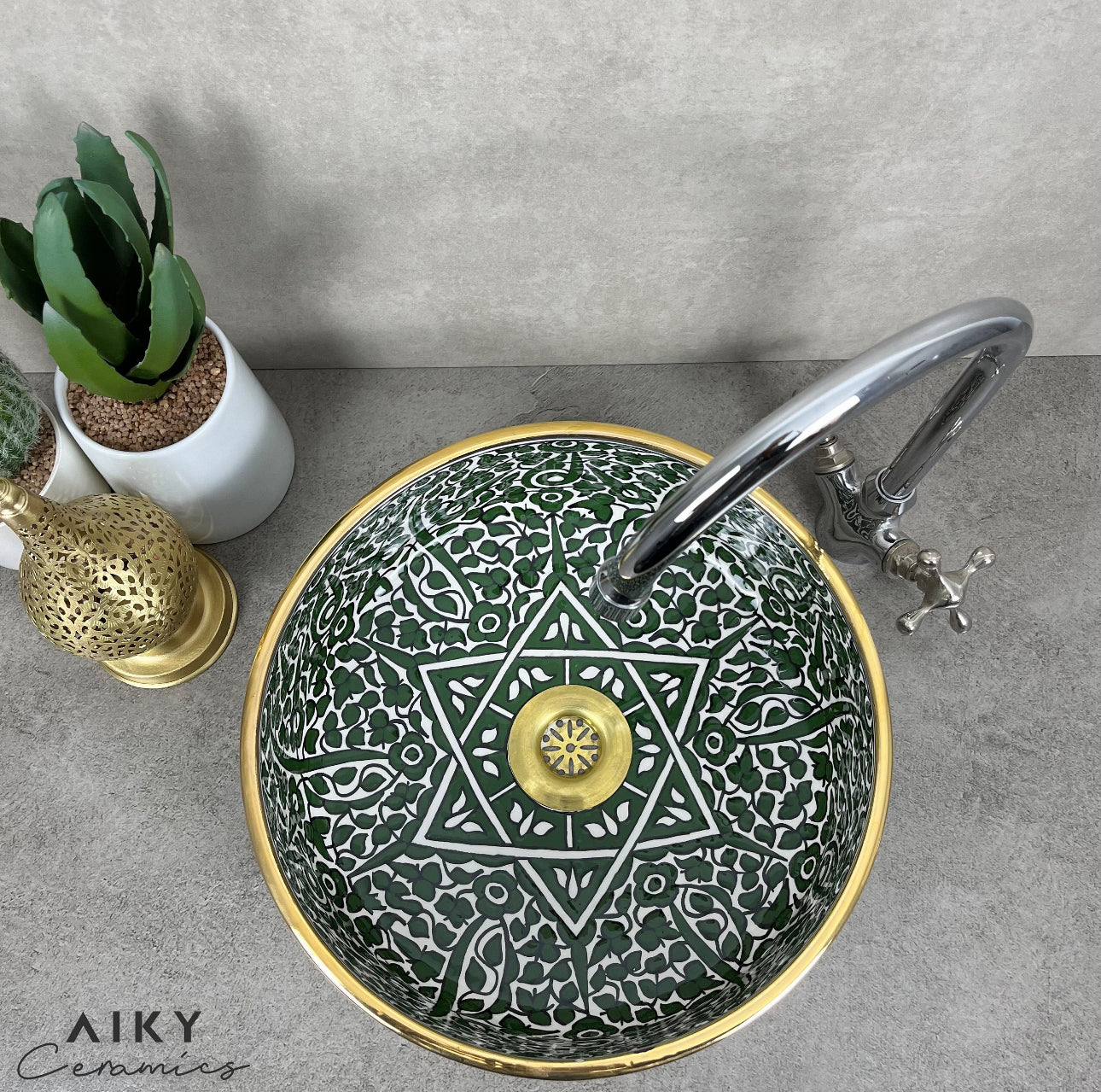 Emerald Oasis Hand-Painted Moroccan Basin