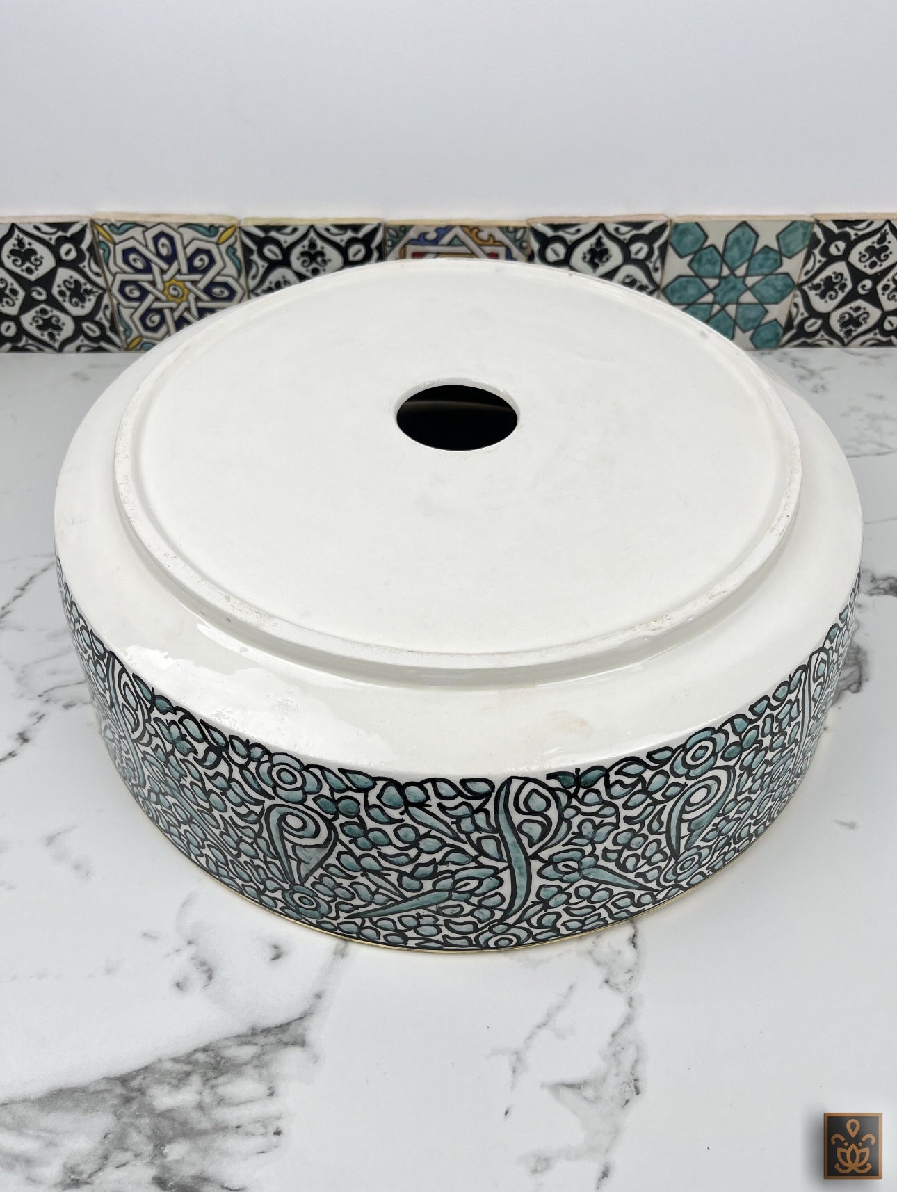 Turquoise Blue Ceramic Basin with 14K Gold Touches