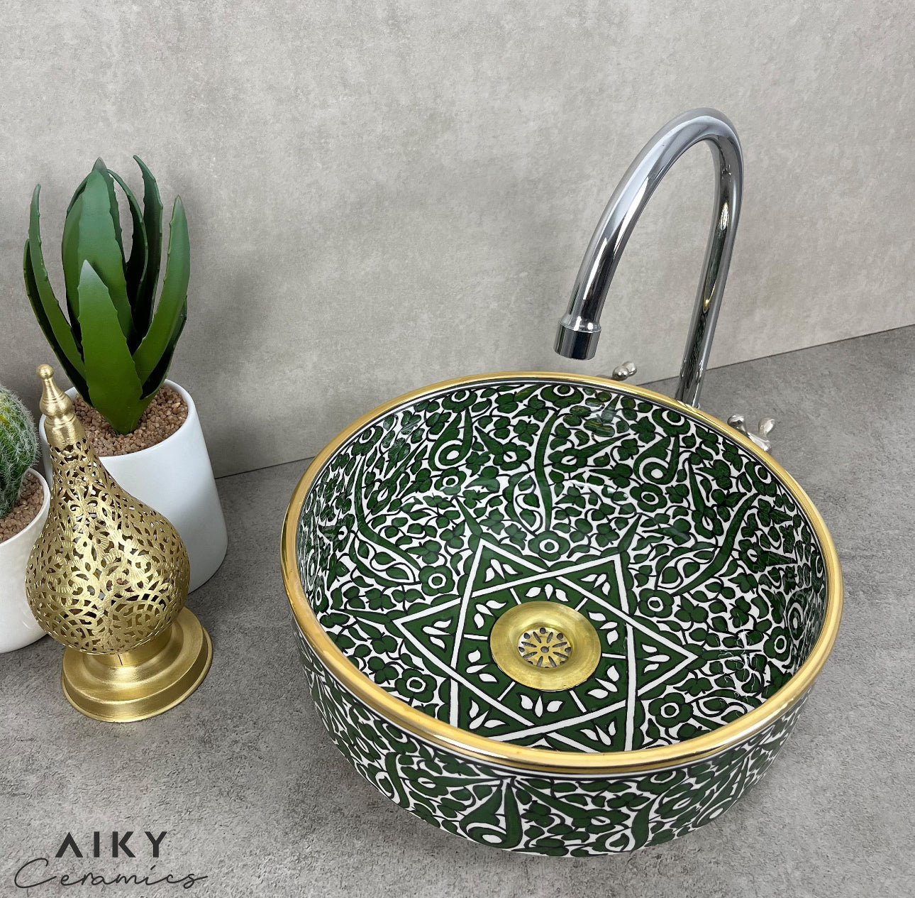 Emerald Oasis Hand-Painted Moroccan Basin