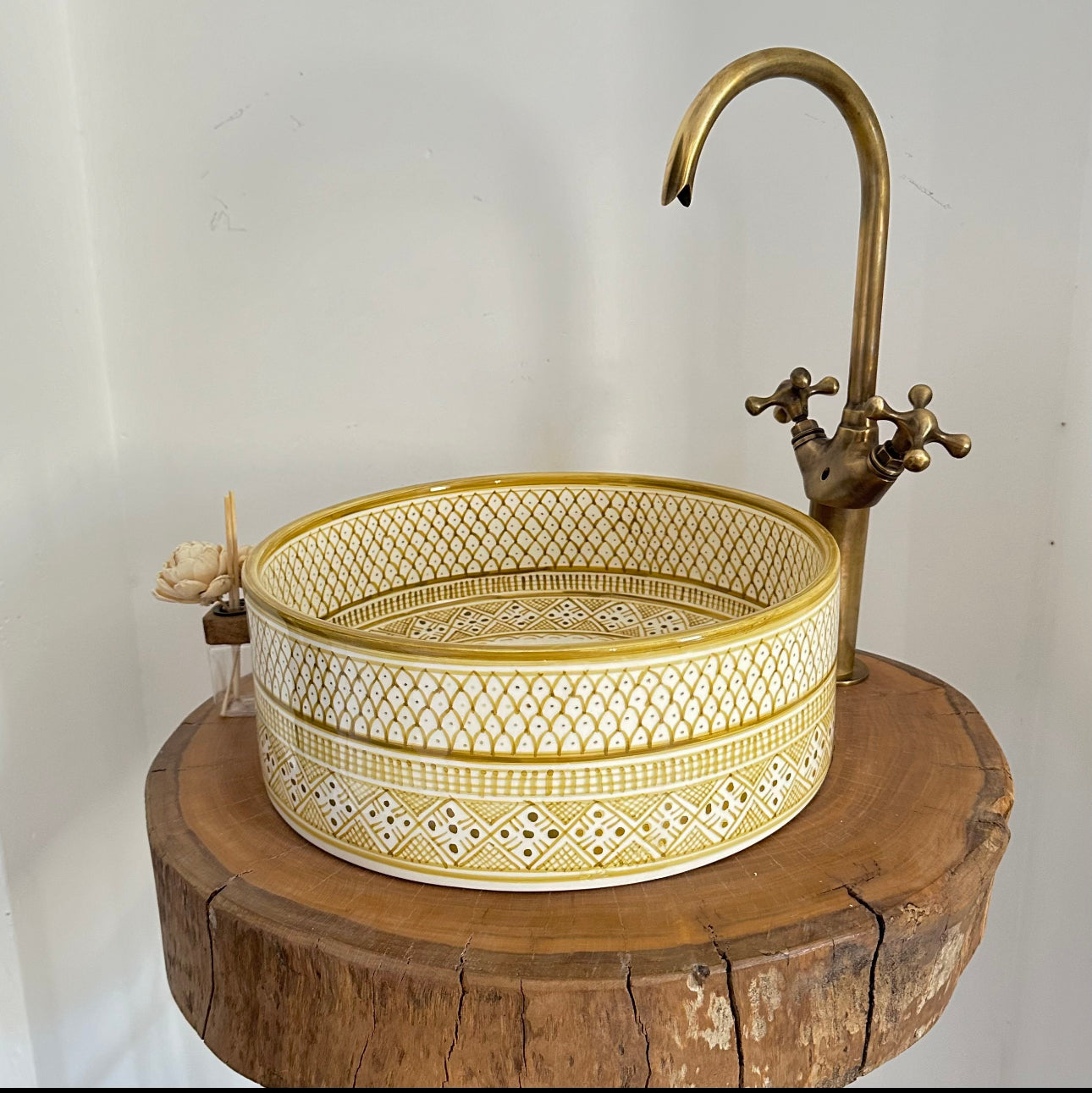 Custom Made Mustard Bathroom Sink - Handmade Brass Drain Included