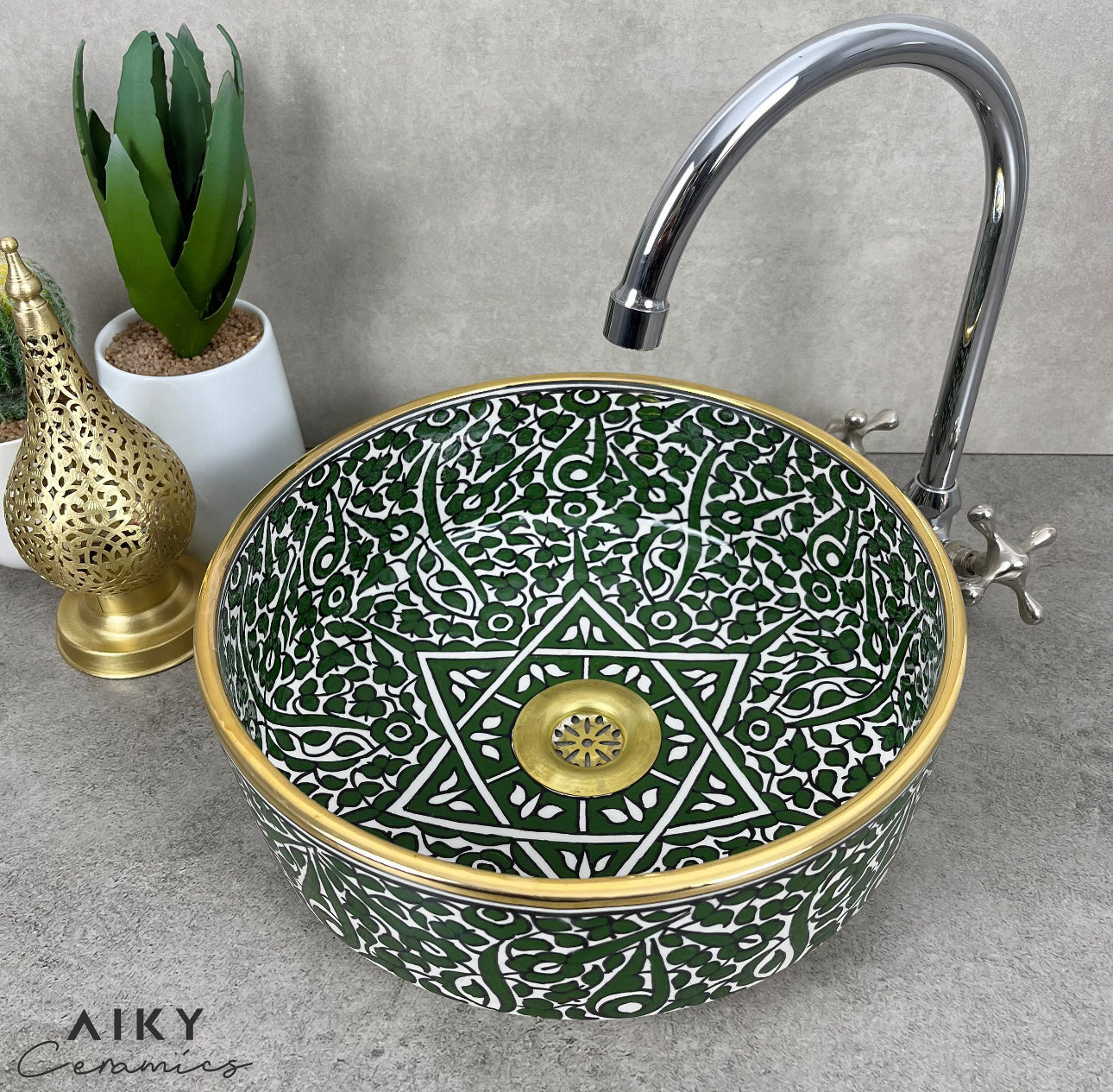 Emerald Oasis Hand-Painted Moroccan Basin