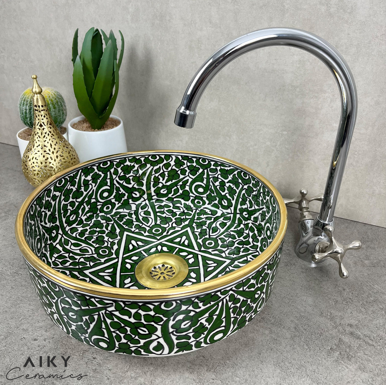 Emerald Oasis Hand-Painted Moroccan Basin