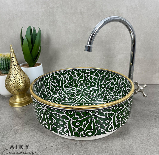 Emerald Oasis Hand-Painted Moroccan Basin