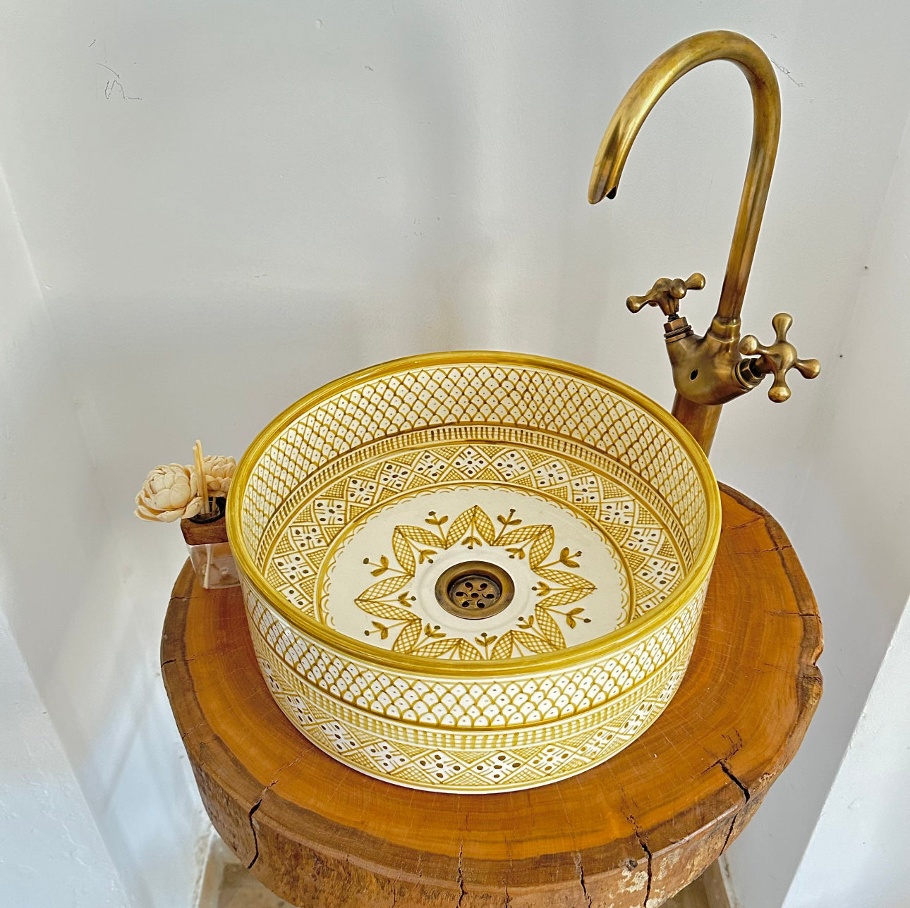 Custom Made Mustard Bathroom Sink - Handmade Brass Drain Included