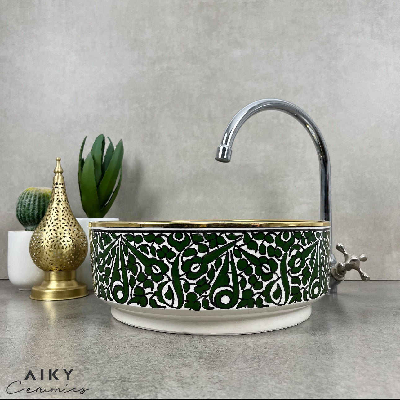 Emerald Oasis Hand-Painted Moroccan Basin