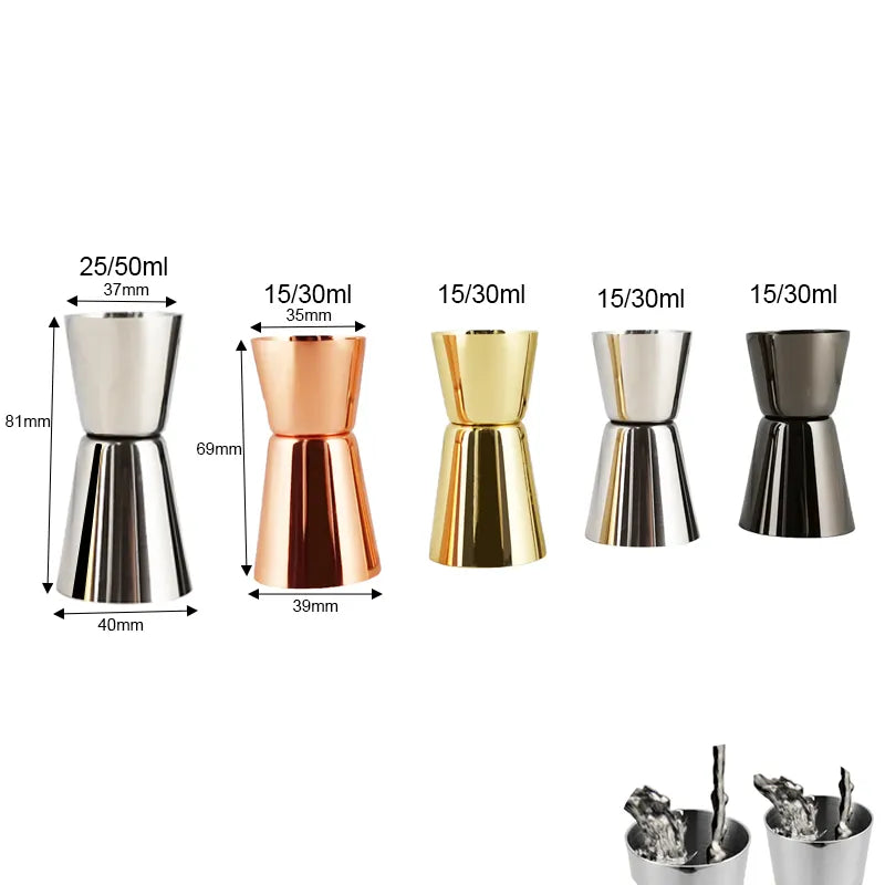 15-30ml 25-50ml Silver Black Rose Gold Double Jigger 4 Colour Measure Cup Cocktail Drink Wine Shaker Stainless Bar Accessories