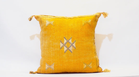 Yellow Moroccan Cactus Silk Pillow