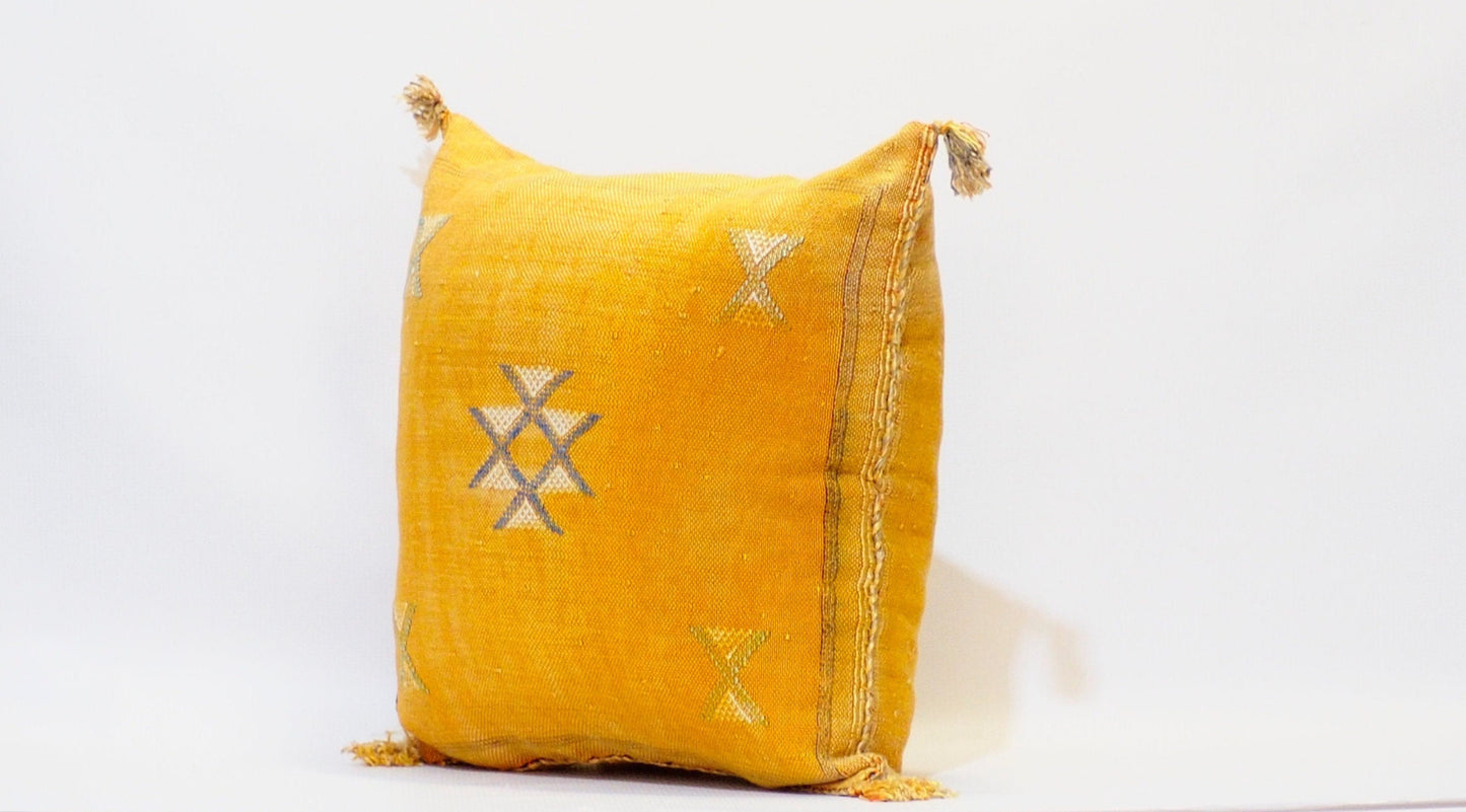 Yellow Moroccan Cactus Silk Pillow