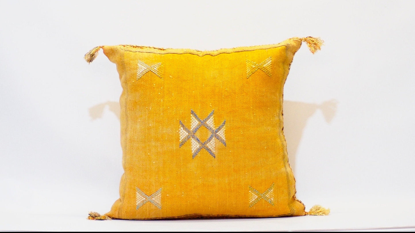 Yellow Moroccan Cactus Silk Pillow