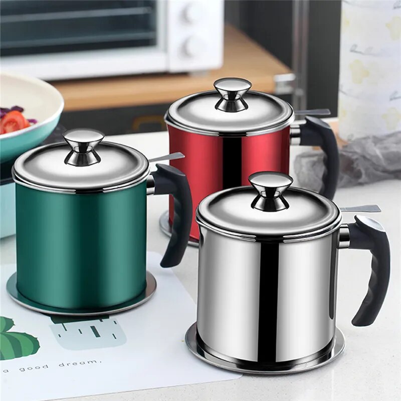 1.3L Stainless Steel Household Oil Filter Pot Lard Strainer Tank Container Jug Large Capacity Storage Can Kitchen Cooking Tools