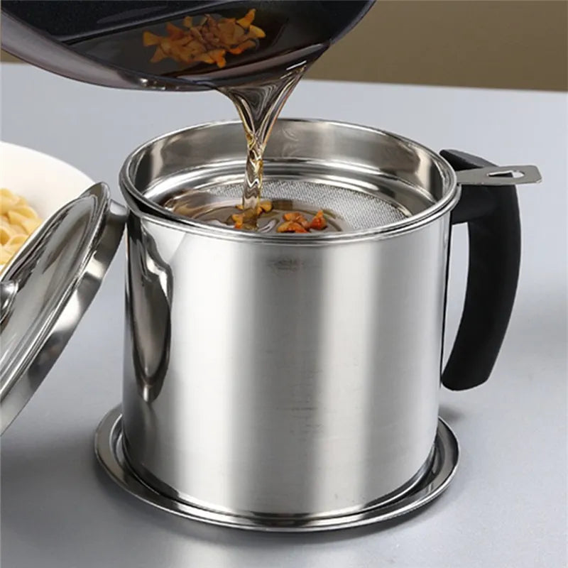 1.3L Stainless Steel Household Oil Filter Pot Lard Strainer Tank Container Jug Large Capacity Storage Can Kitchen Cooking Tools