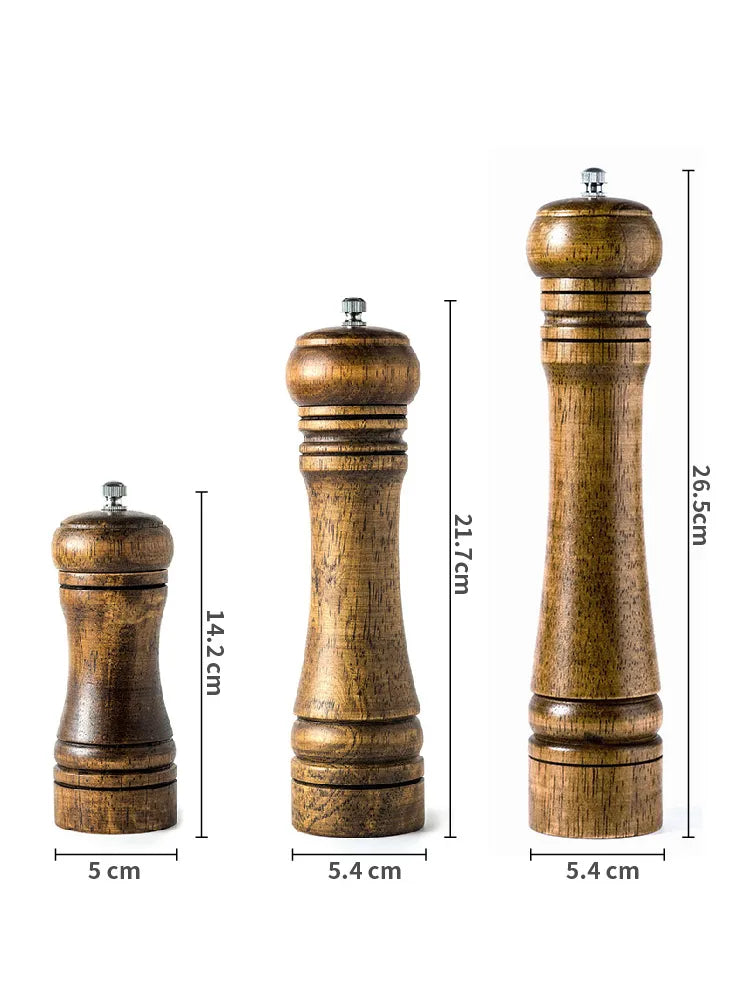 5" 8" 10"  Salt and Pepper Grinder, Solid Wood Spice Pepper Mill with Strong Adjustable Ceramic Grinder Kitchen Cooking Tools