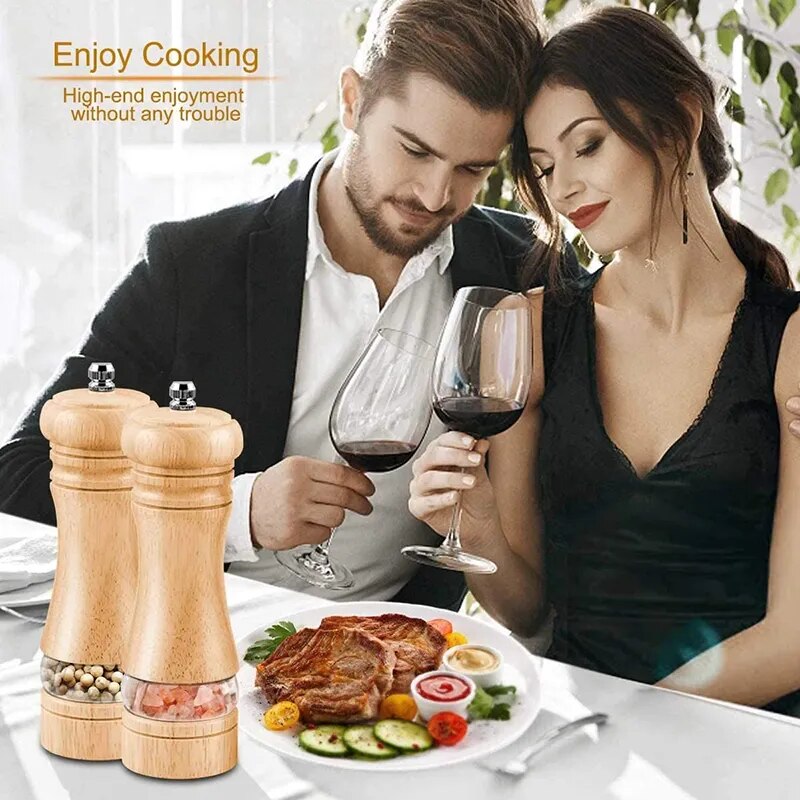 6 Inches Salt and Pepper Grinder Sets Pepper Mill Manual Freshly Ground Seasoning Bottle Ceramic Core Solid Wood Pepper Grinder